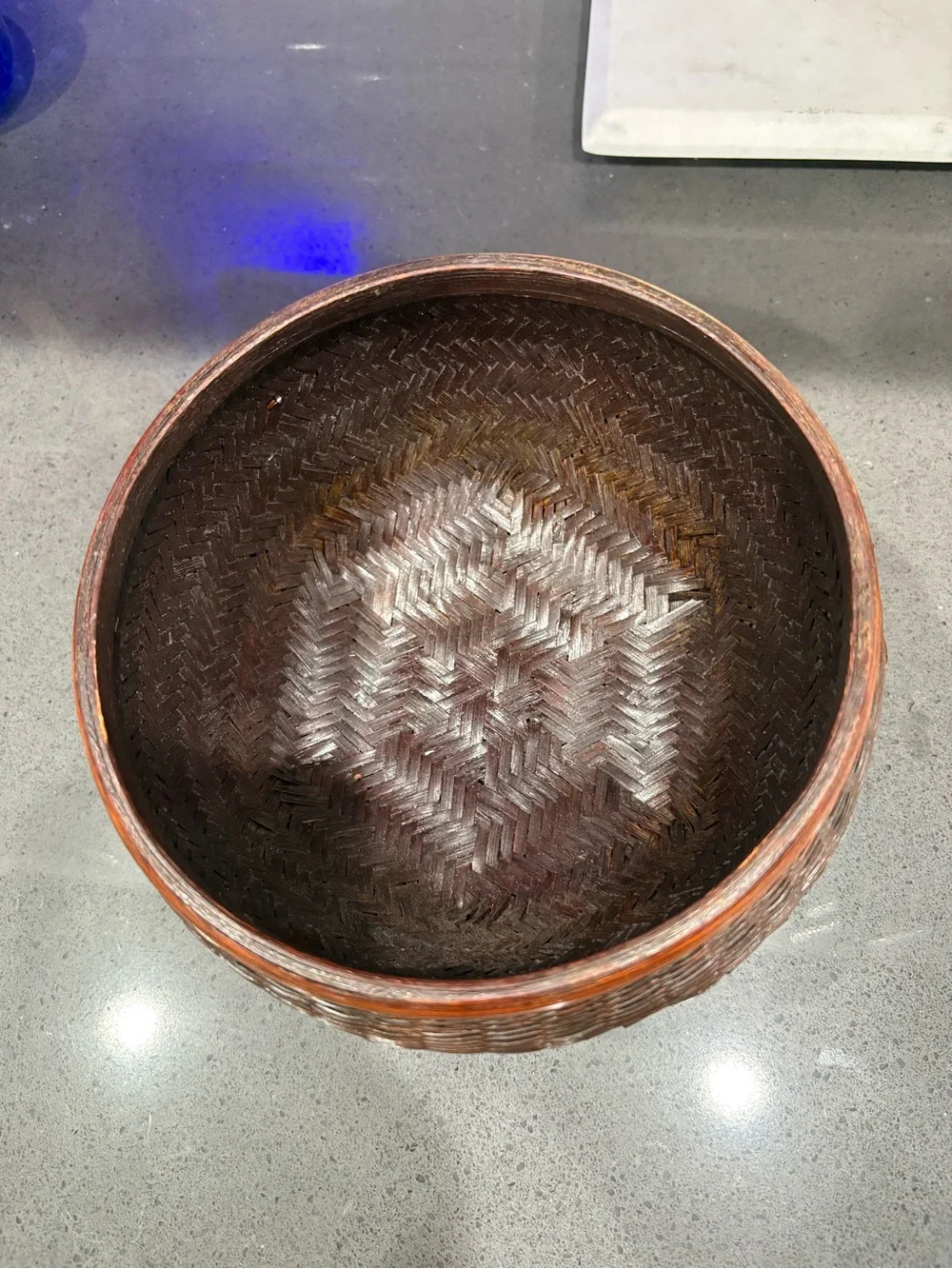 Japanese Ikebana Bamboo Handwoven Brown Decorative Basket Bowl